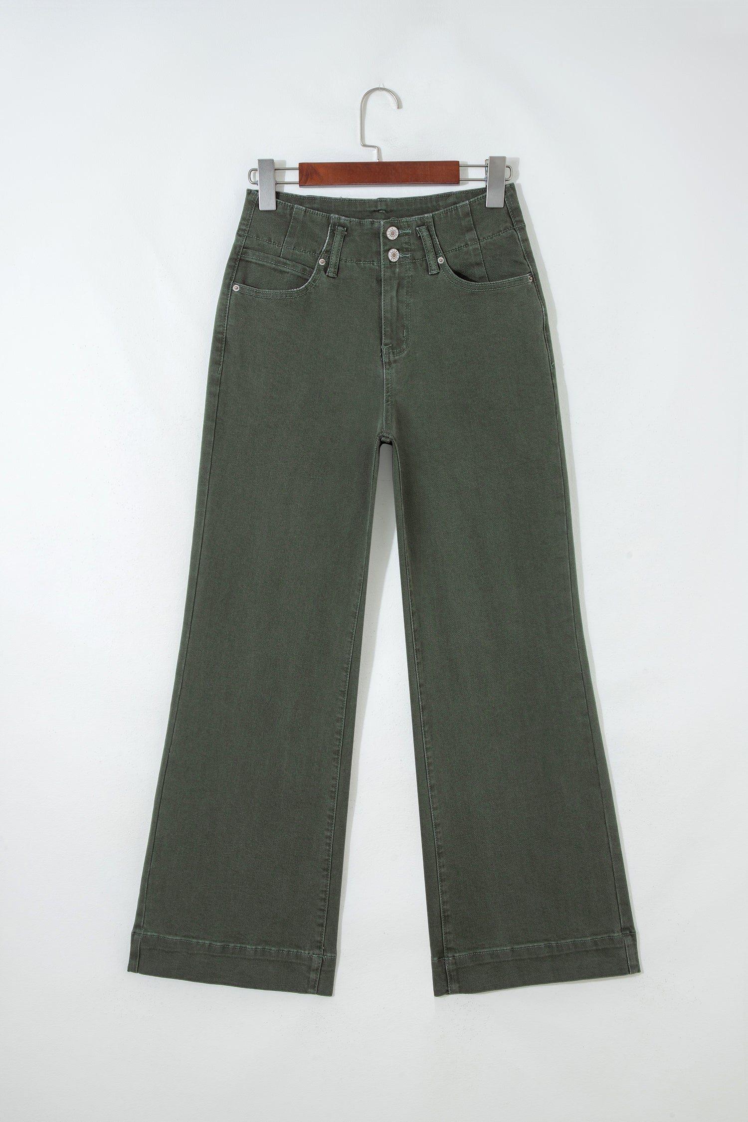 Mist Green 2-Button High Waist Wide Leg Jeans