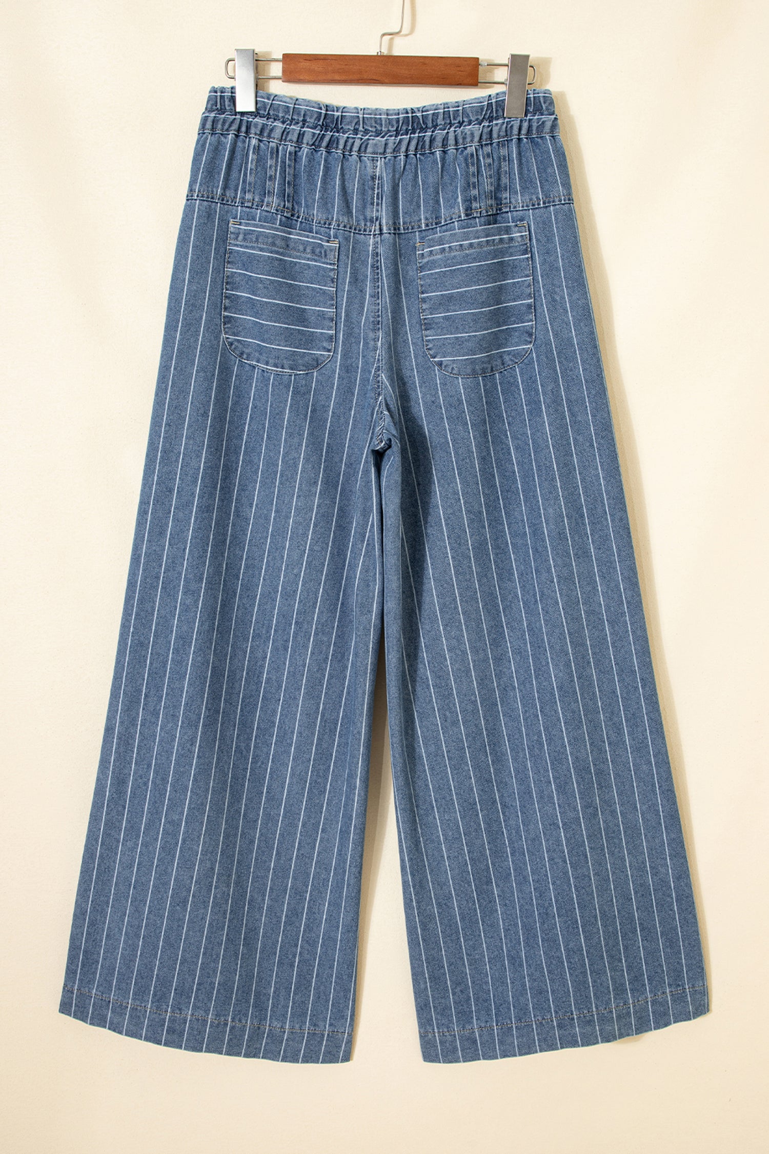 Sky Blue Stripe Pleated Casual Wide Leg Jeans
