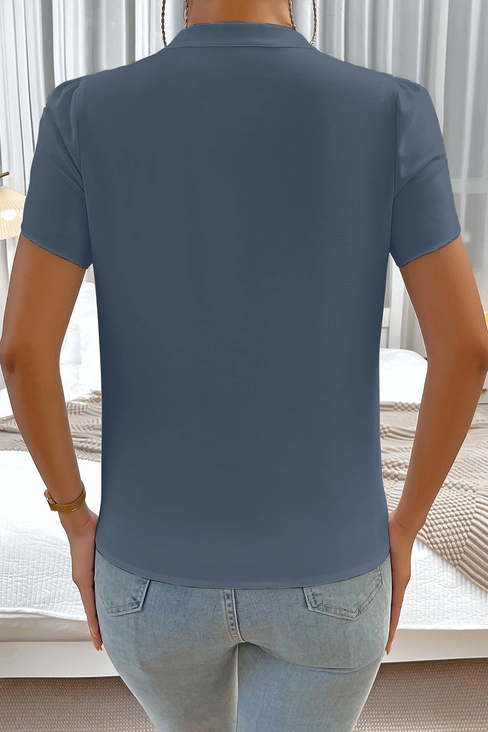 Sail Blue V Neck Petal Sleeve Blouse