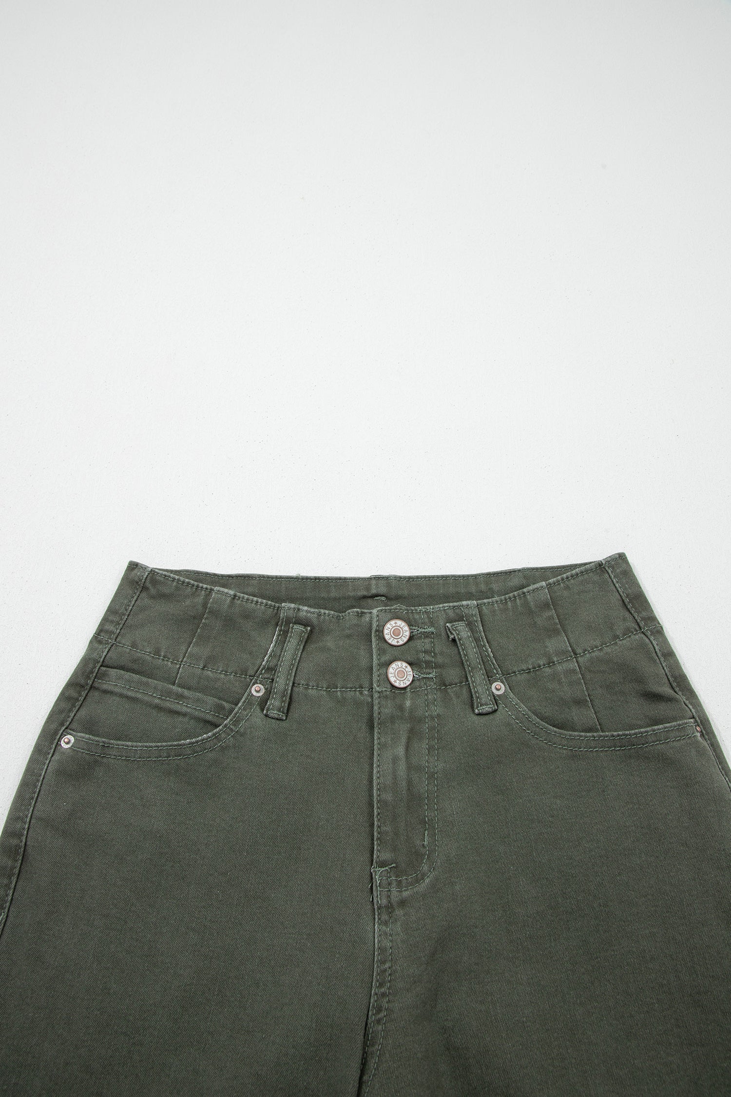 Mist Green 2-Button High Waist Wide Leg Jeans