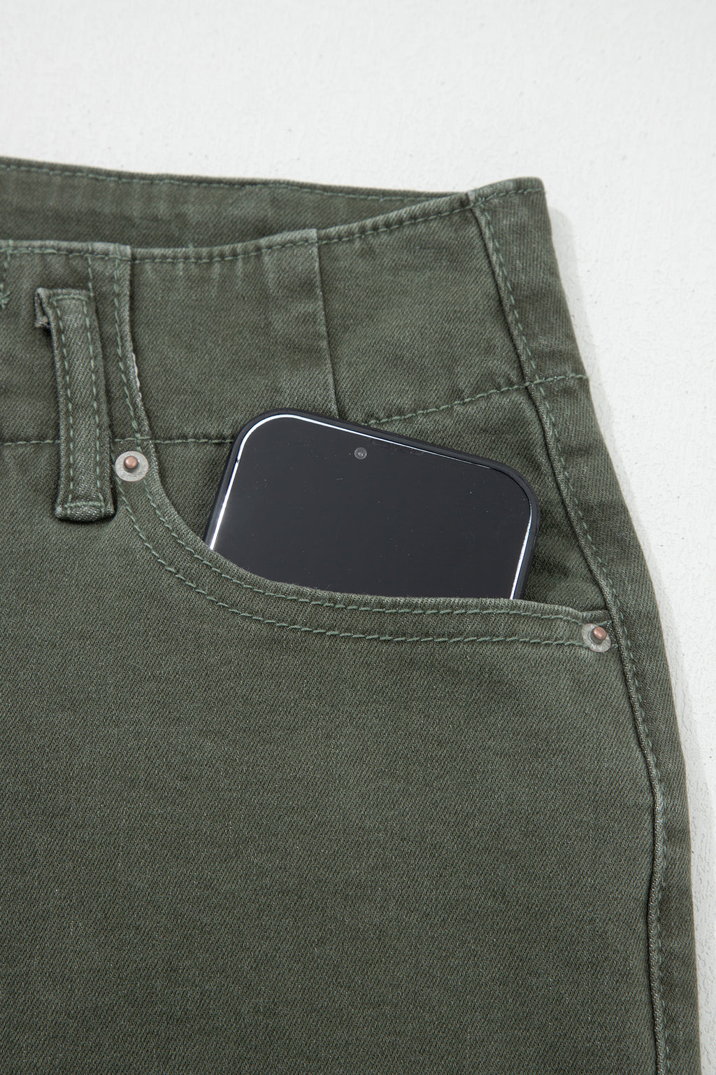 Mist Green 2-Button High Waist Wide Leg Jeans