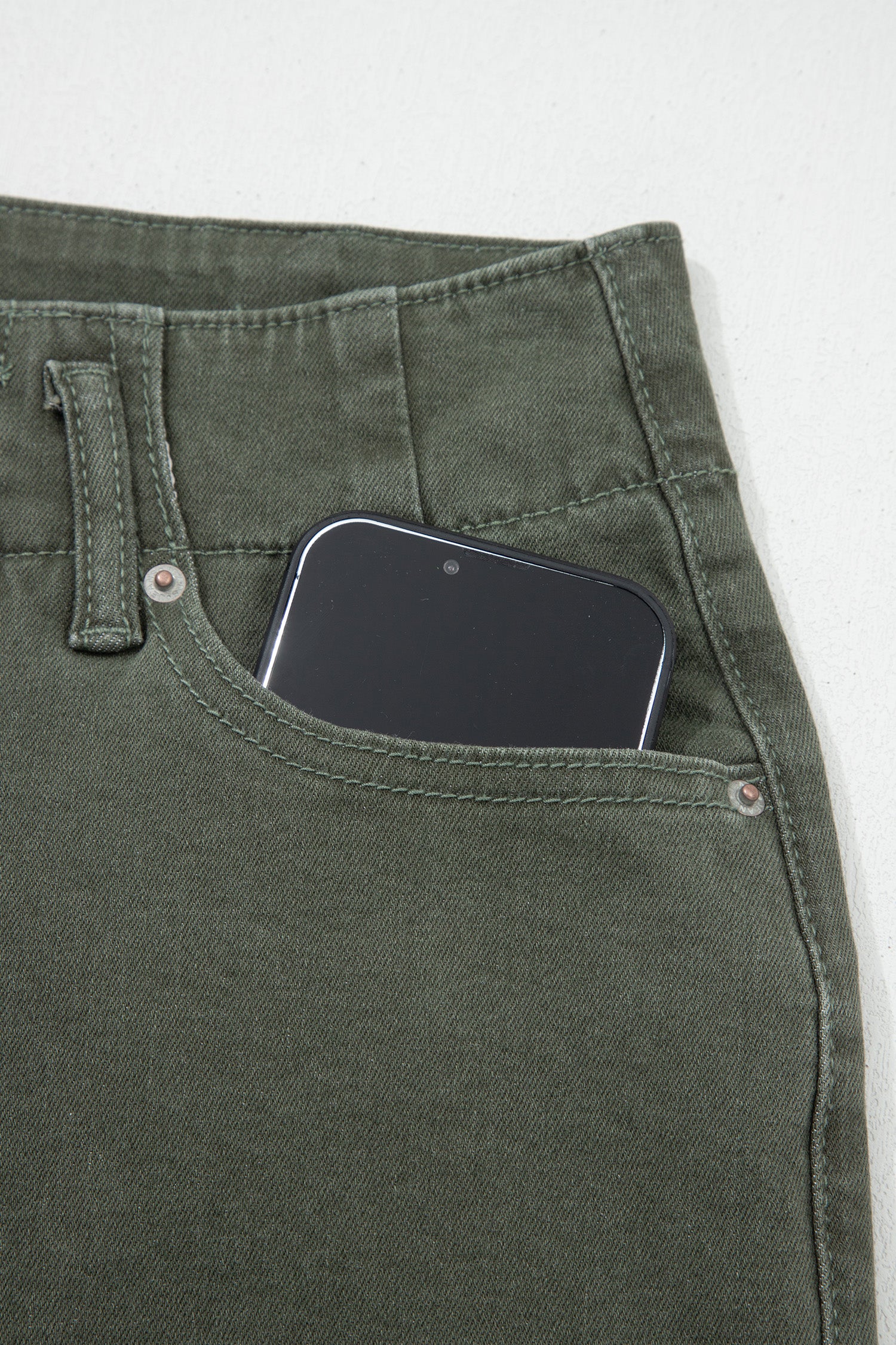 Mist Green 2-Button High Waist Wide Leg Jeans