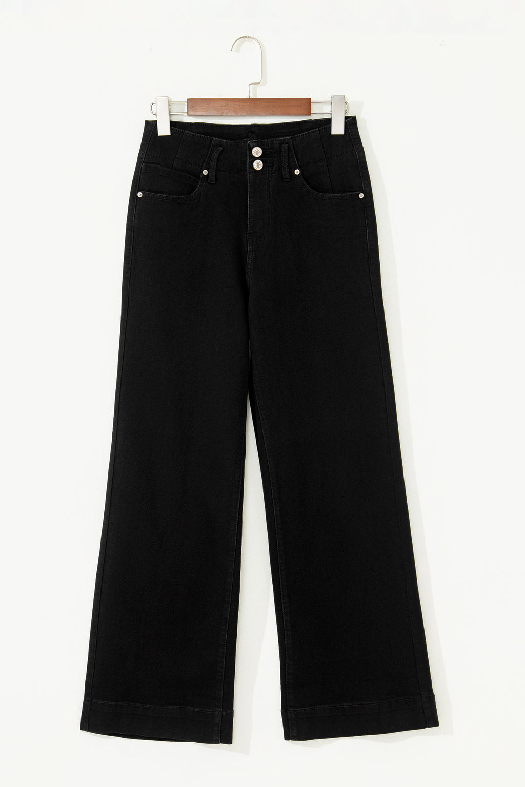 Black 2-Button High Waist Wide Leg Jeans