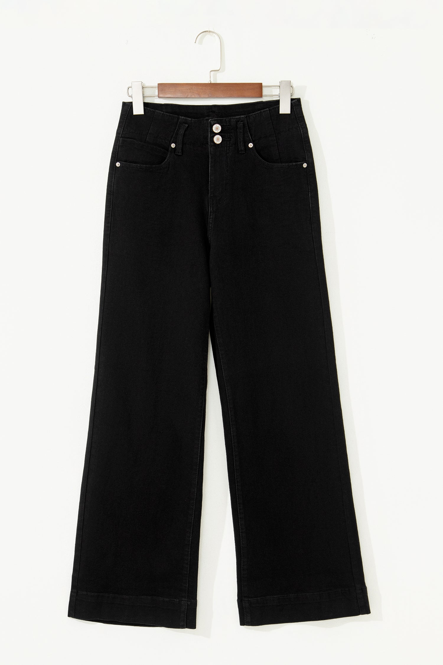 Black 2-Button High Waist Wide Leg Jeans