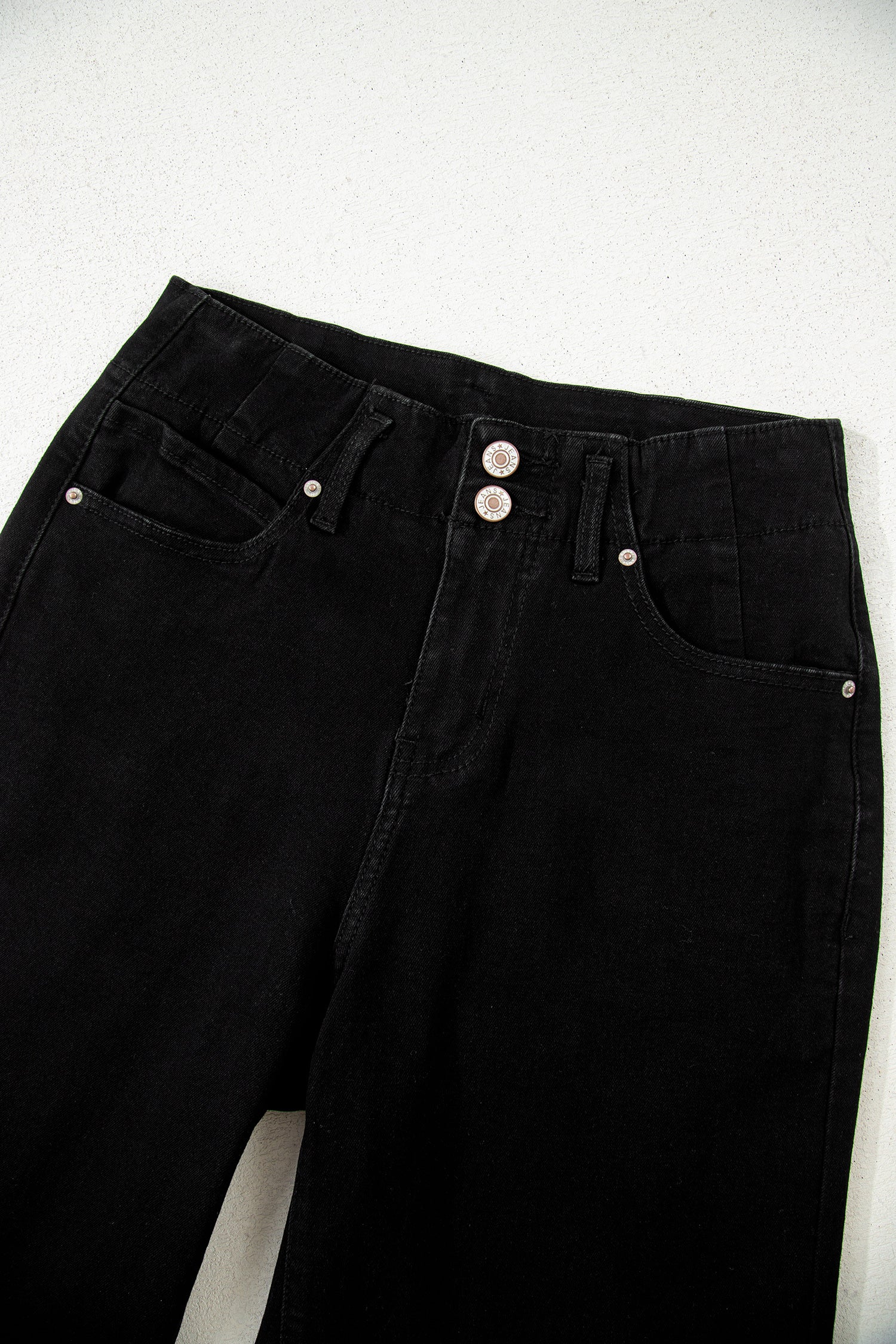 Black 2-Button High Waist Wide Leg Jeans