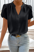 Black V Neck Petal Sleeve Blouse