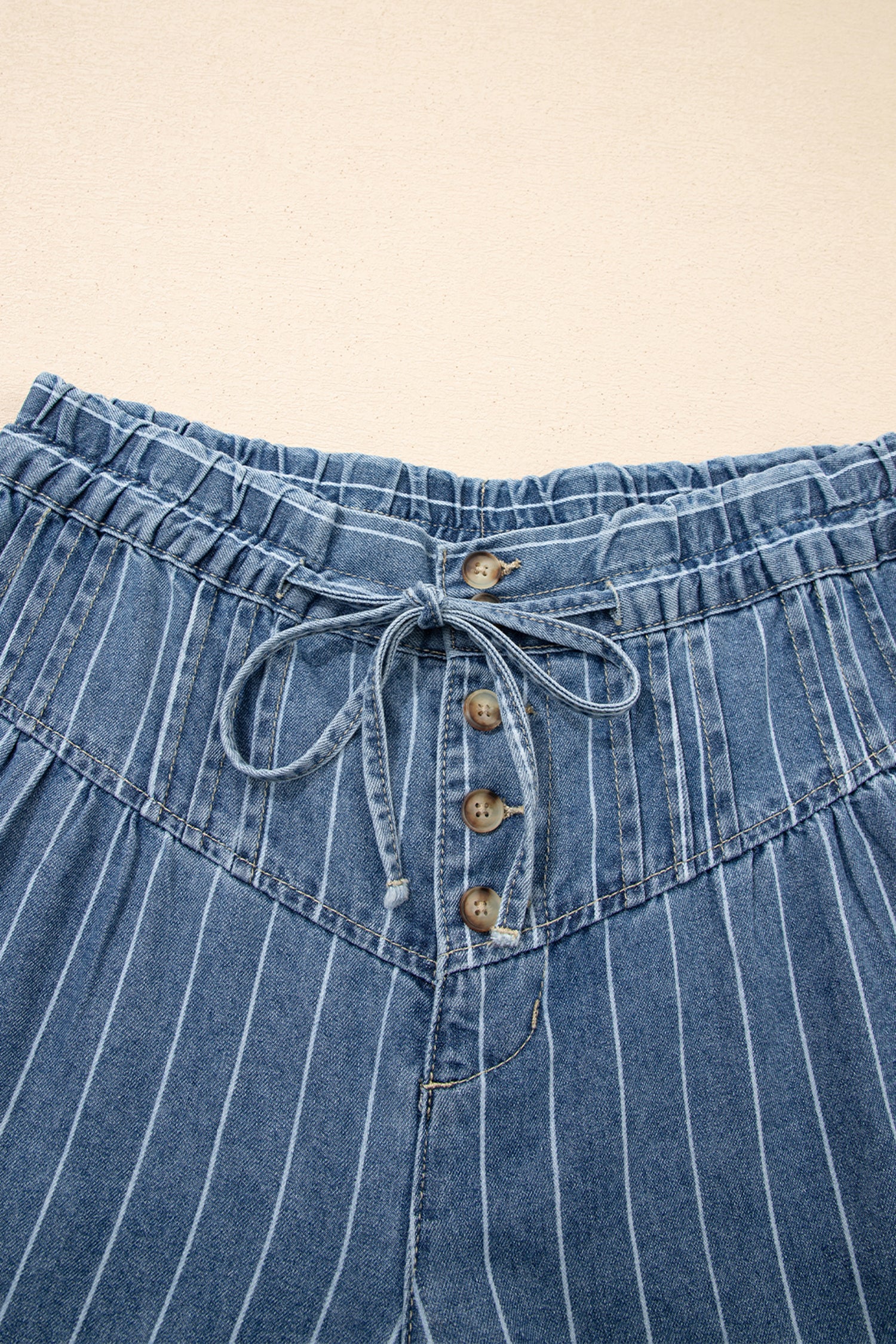 Sky Blue Stripe Pleated Casual Wide Leg Jeans