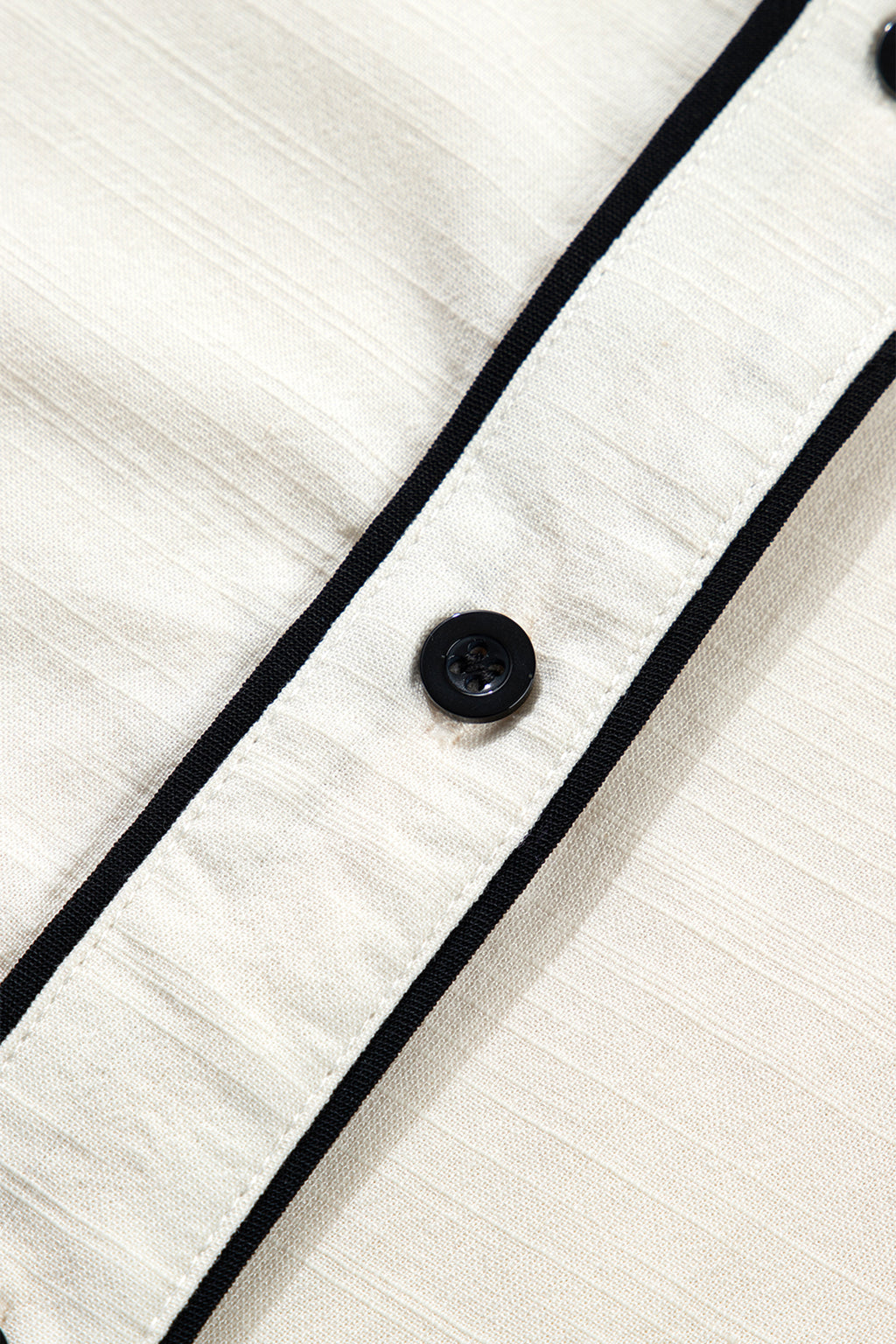 Beige Button Down Long Puff Sleeve Blouse Black Trim