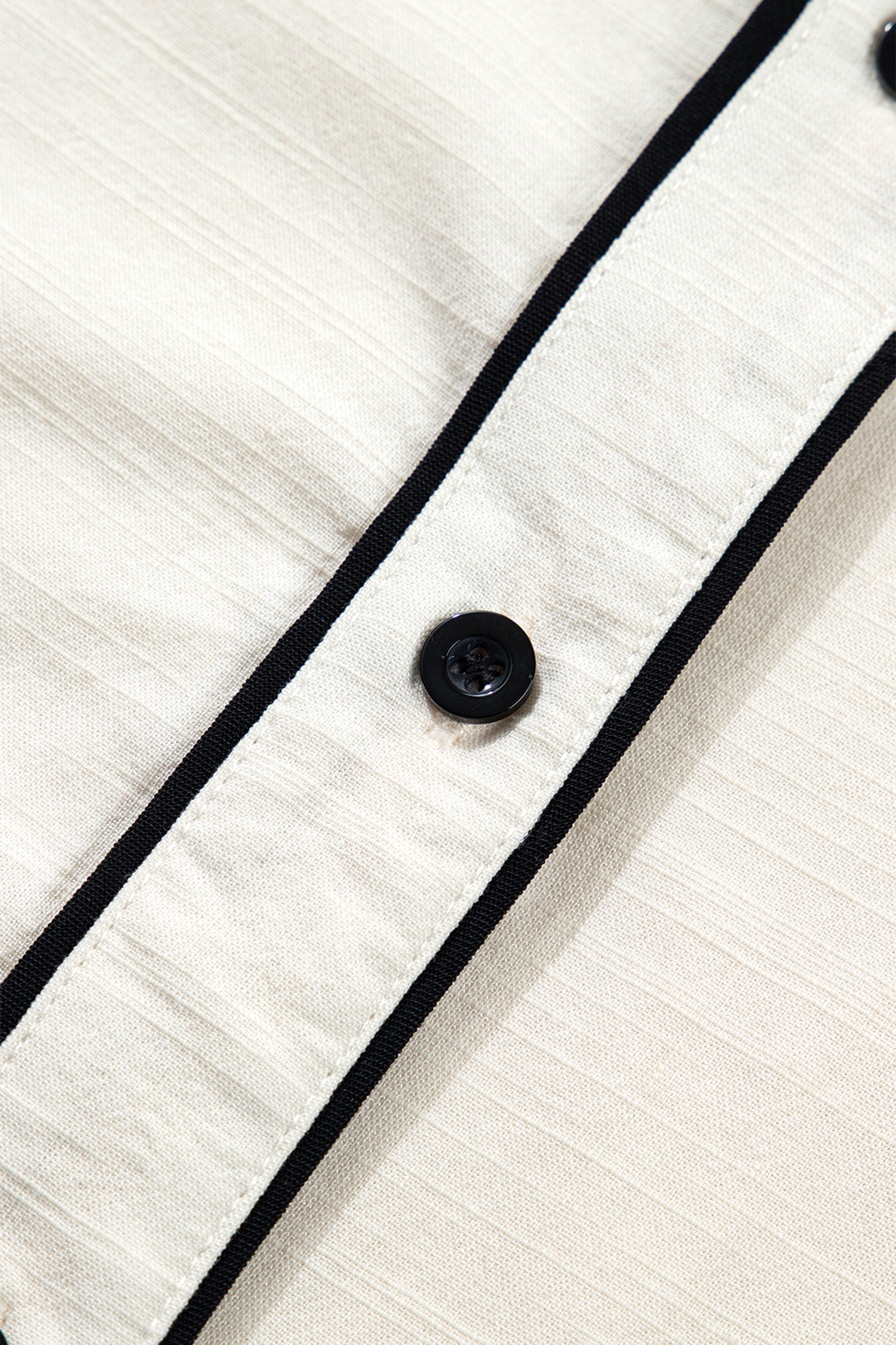 Beige Button Down Long Puff Sleeve Blouse Black Trim