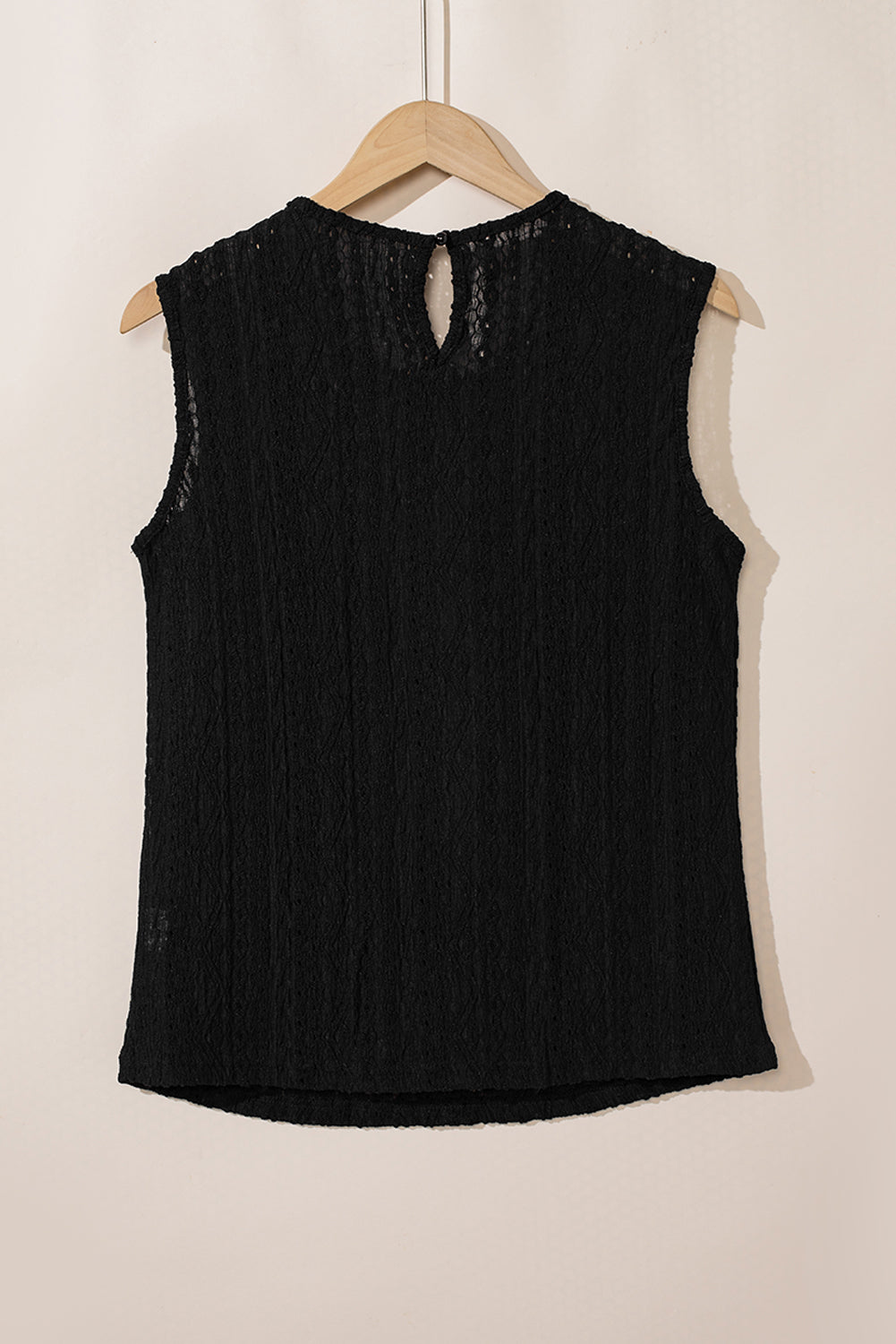 Black Guipure Lace Crochet Sleeveless Shirt