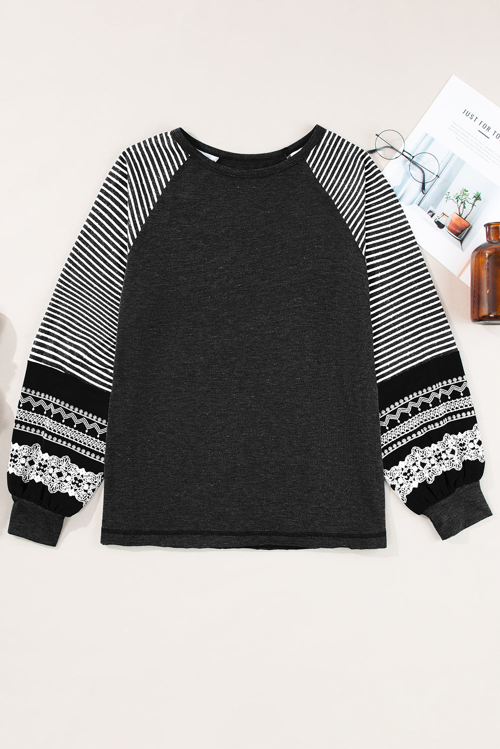 Black Striped Raglan Long Sleeve Top