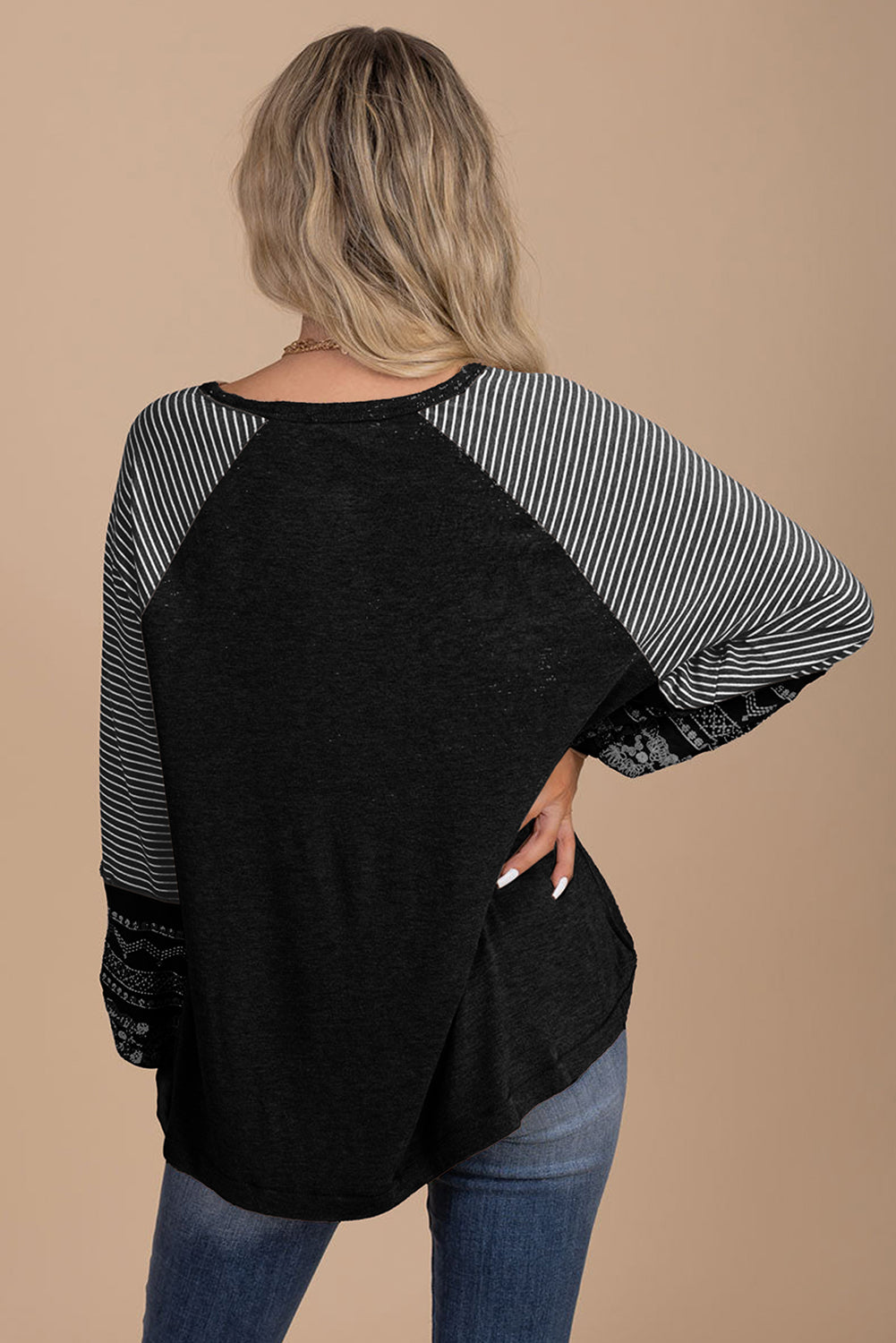 Black Striped Raglan Long Sleeve Top