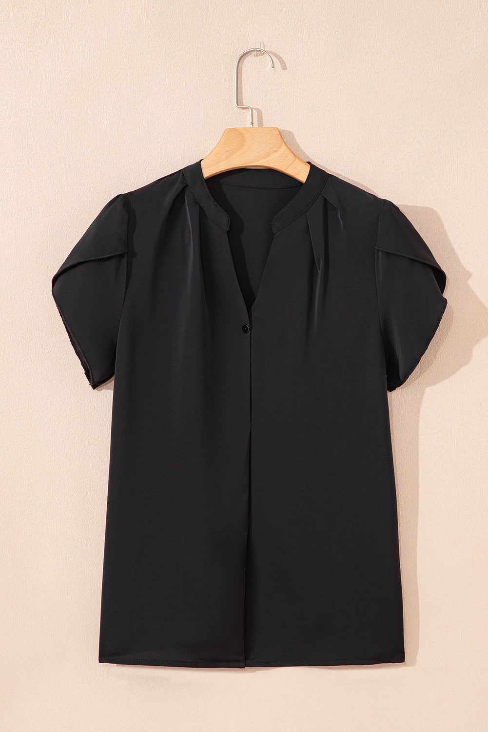 Black V Neck Petal Sleeve Blouse