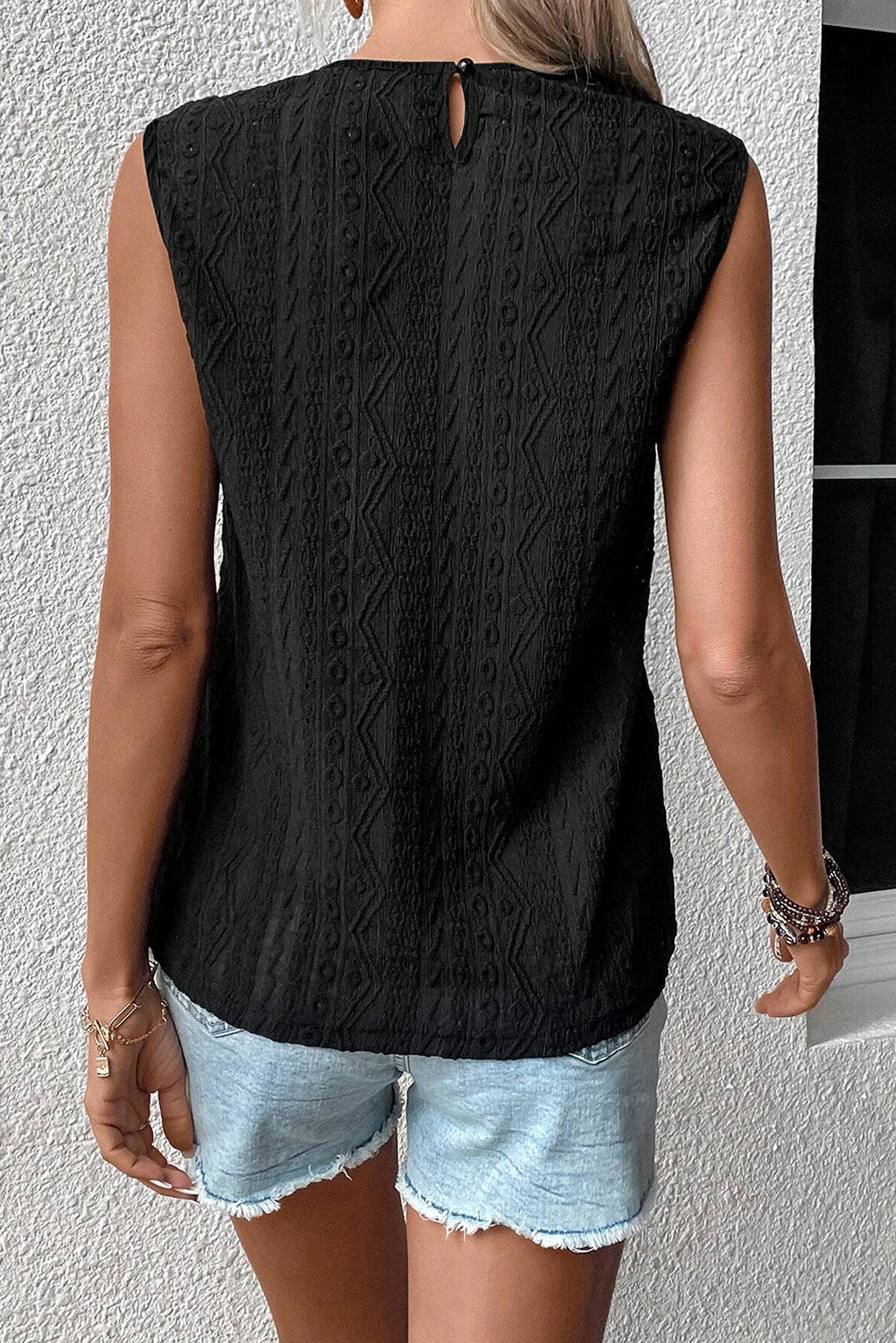 Black Guipure Lace Crochet Sleeveless Shirt