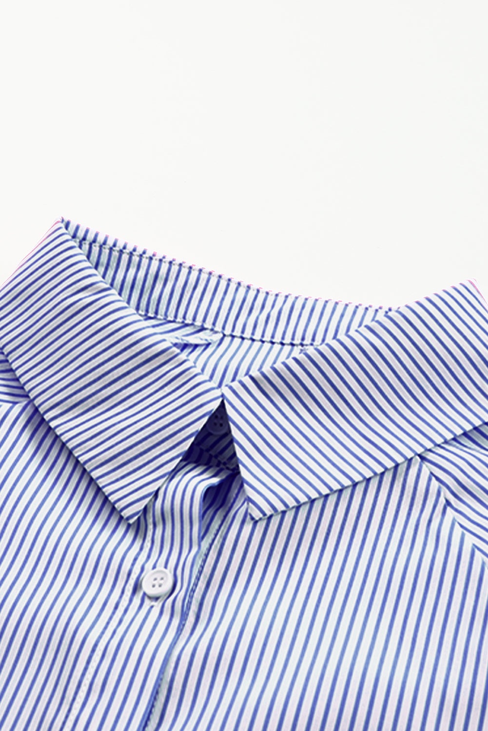 Blue Striped Shirred Cuffs Shirt