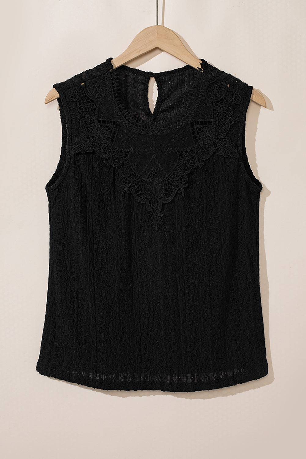 Black Guipure Lace Crochet Sleeveless Shirt