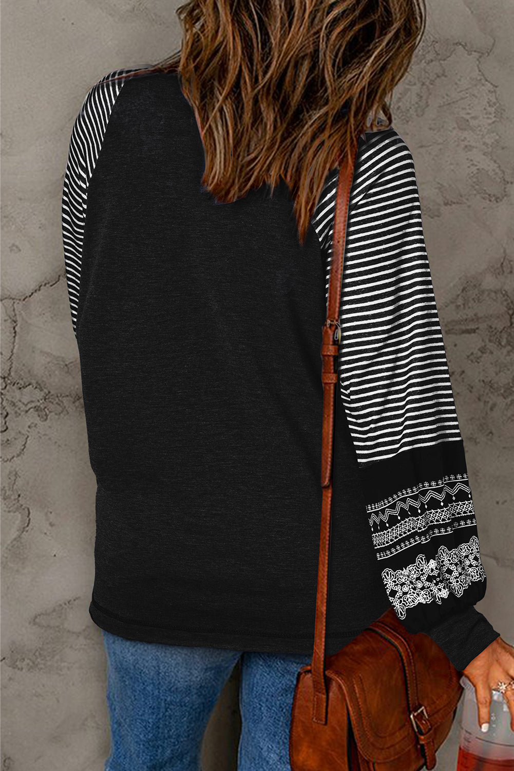 Black Striped Raglan Long Sleeve Top