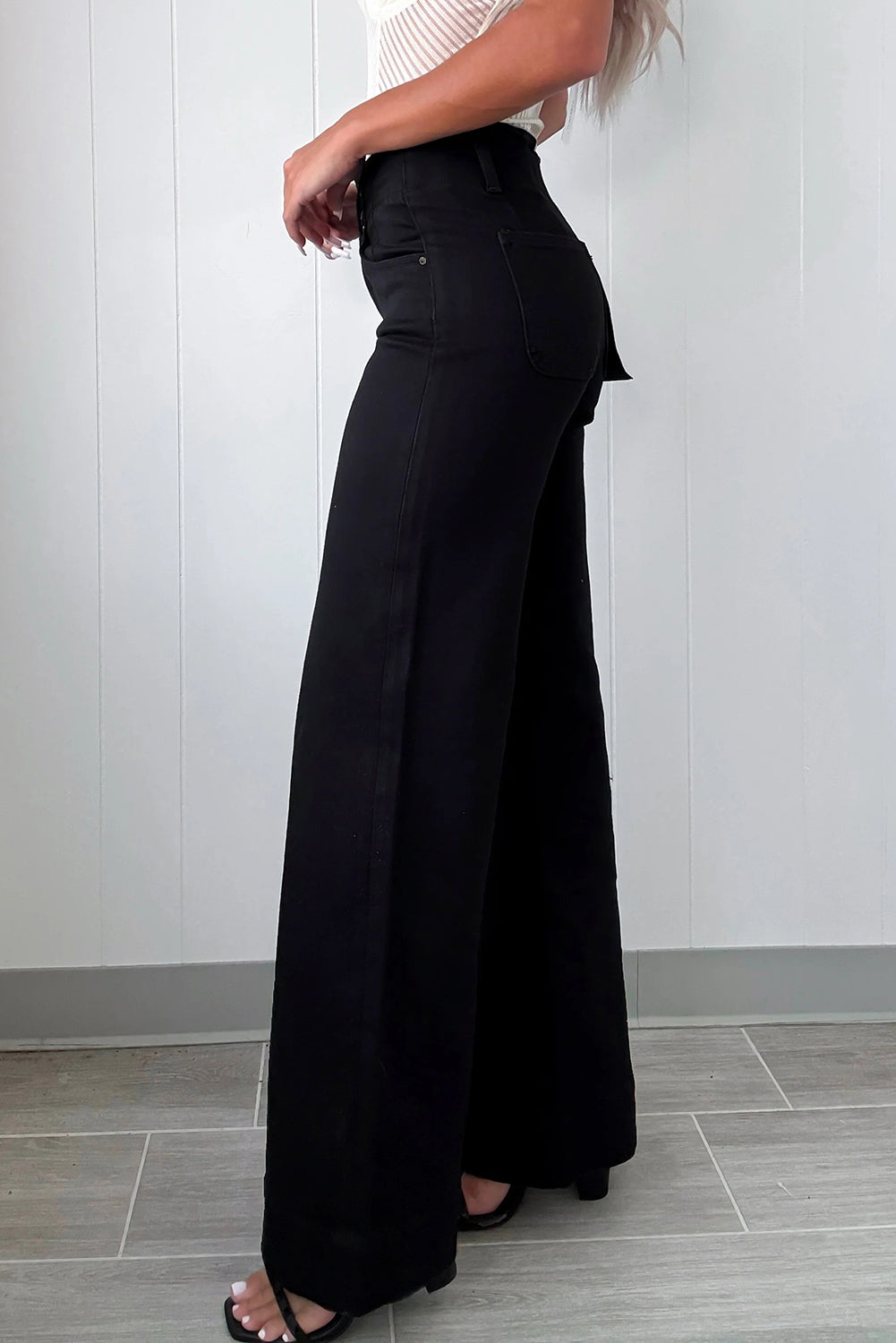 Black 2-Button High Waist Wide Leg Jeans