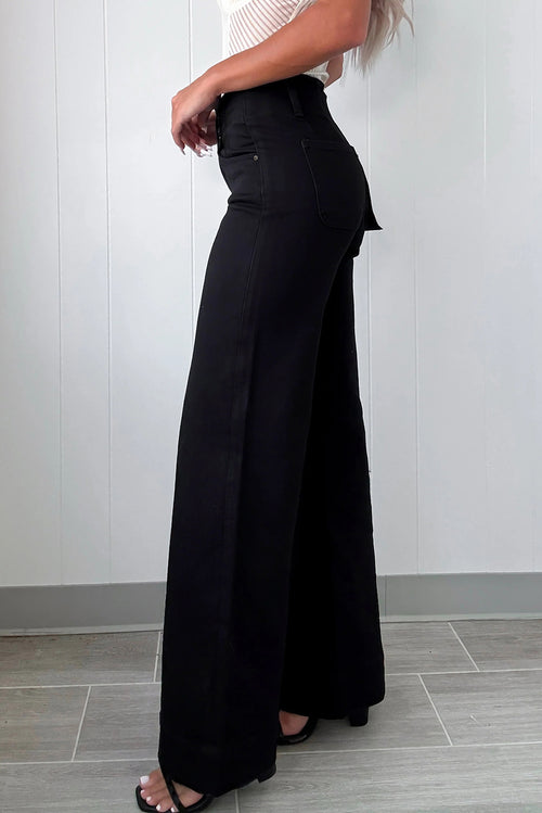 Black 2-Button High Waist Wide Leg Jeans