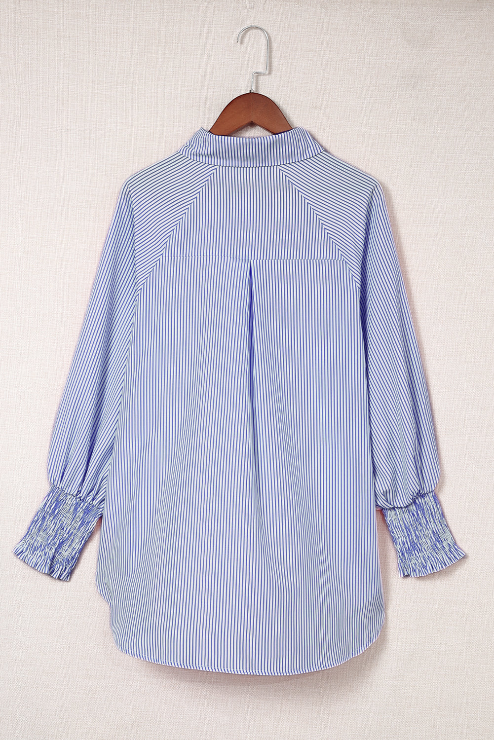 Blue Striped Shirred Cuffs Shirt