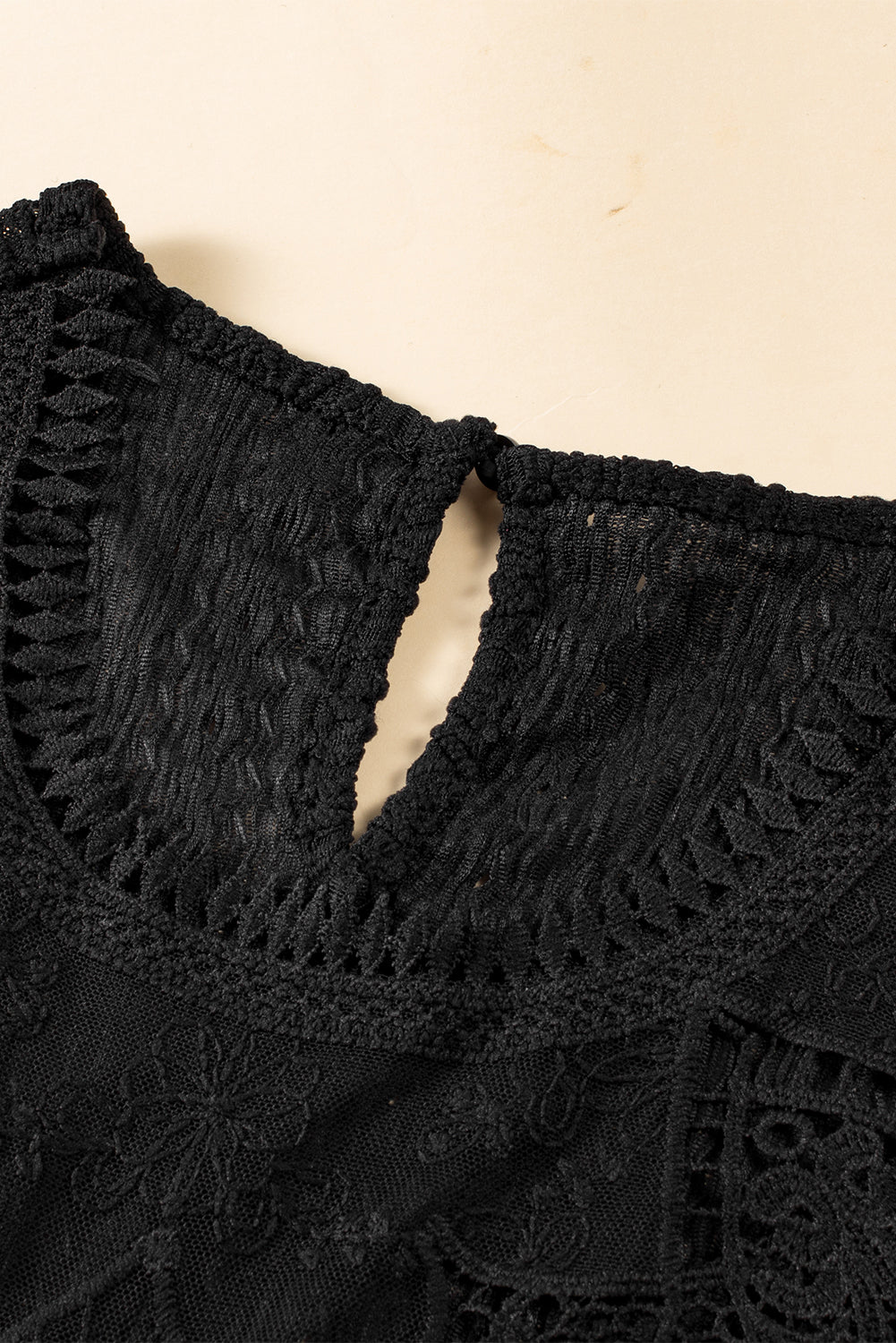 Black Guipure Lace Crochet Sleeveless Shirt