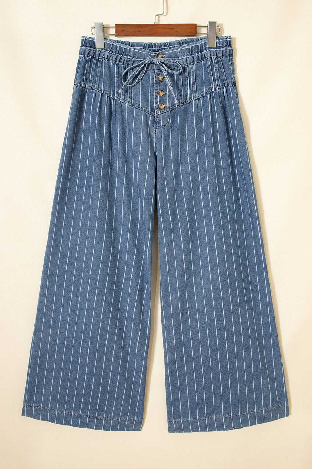 Sky Blue Stripe Pleated Casual Wide Leg Jeans