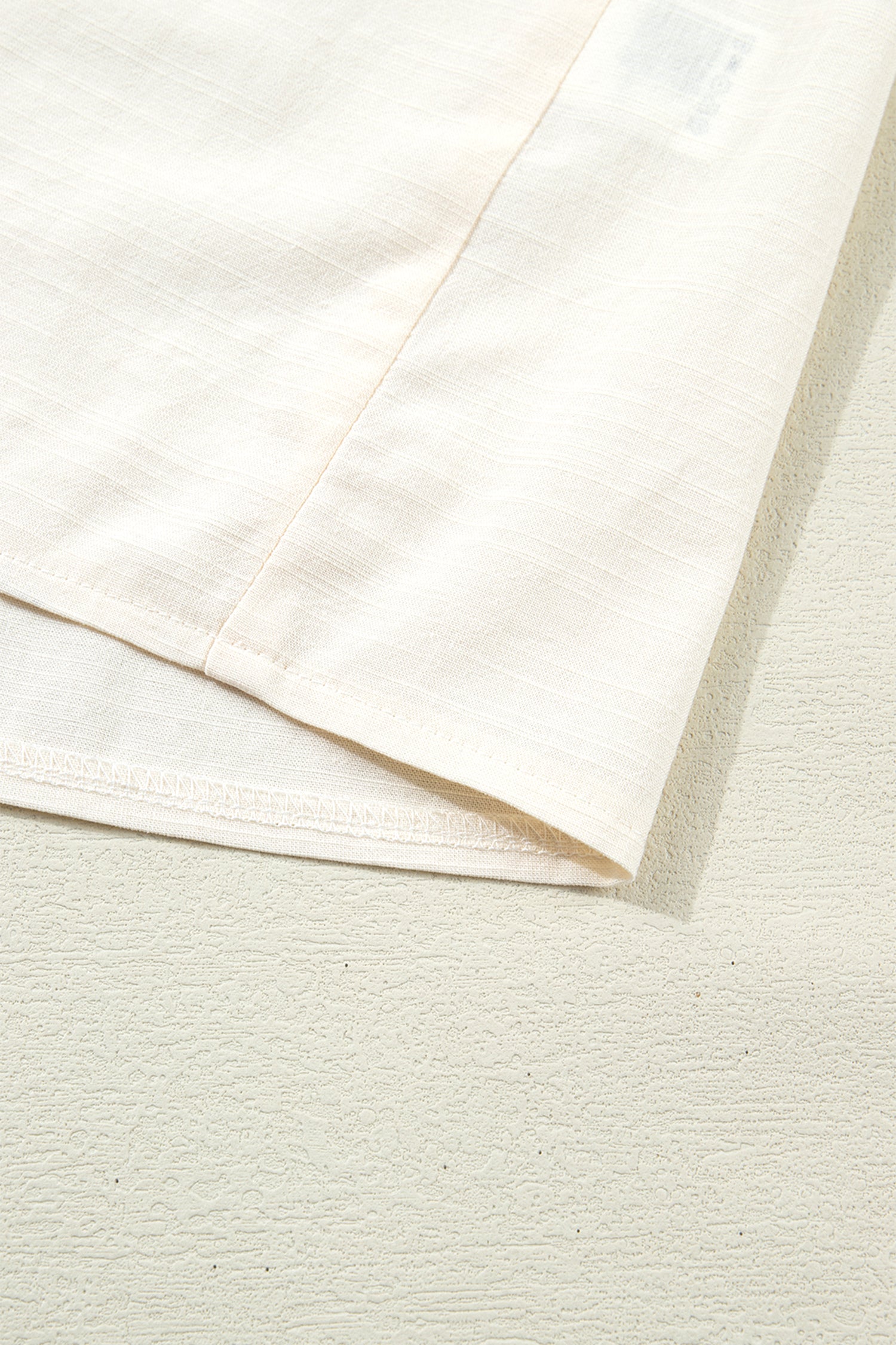 Beige Button Down Long Puff Sleeve Blouse Black Trim