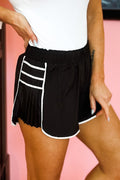 Black Pleated White Trim Active Shorts