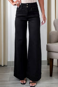 Black 2-Button High Waist Wide Leg Jeans